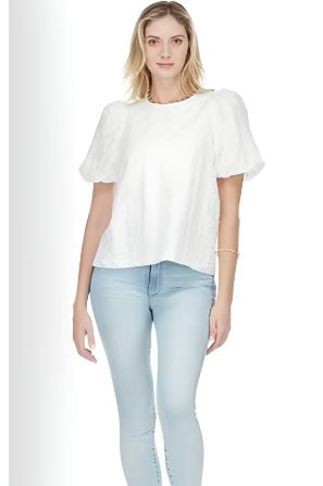 Jade - Puff Sleeve Woven Top: White - Shorely Chic Boutique