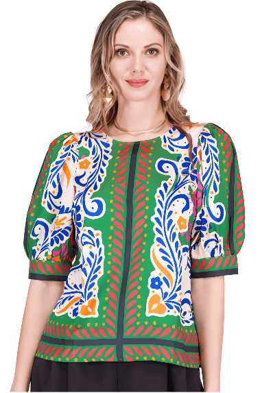 Jade - Puff S/S Artistic Scarf Top: Multi - Shorely Chic Boutique