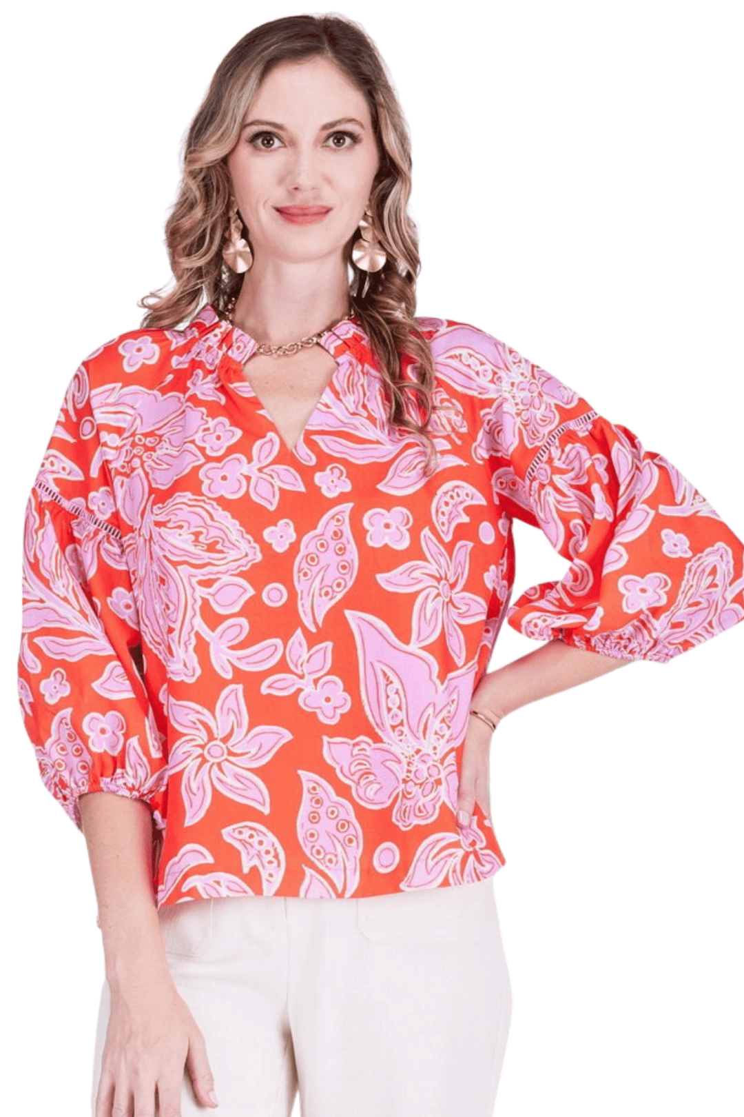Jade - Ruffle VNeck Peasant Top: Orange Petal - Shorely Chic Boutique