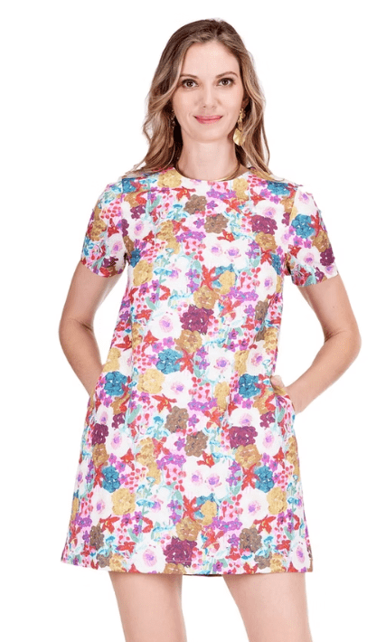 Jade - S/S Painted Flora Chemise Dress: Multi - Shorely Chic Boutique
