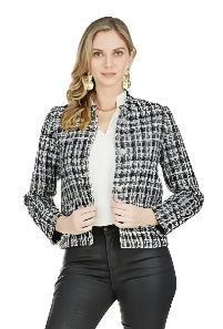 Jade - Tweed Stand Color Crop Jacket: Blk/Wht - Shorely Chic Boutique