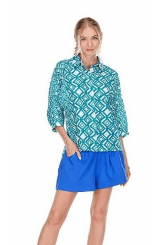 Joy Joy - Contrast Emerald Print 3/4 Slv Top: Multi - Shorely Chic Boutique