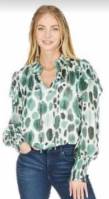 Joy Joy - Flutter L/S Top: Green Globule - Shorely Chic Boutique