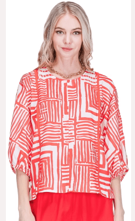 Joy Joy - Gored Crew Neck Top: Red/White - Shorely Chic Boutique