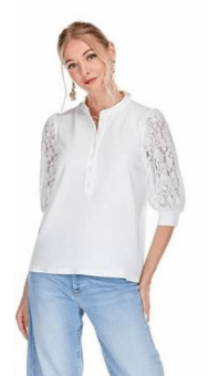 Joy Joy - Lace Sleeve Knit Top: White - Shorely Chic Boutique