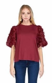 Joy Joy - Rosette Sleeve Top: Maroon - Shorely Chic Boutique