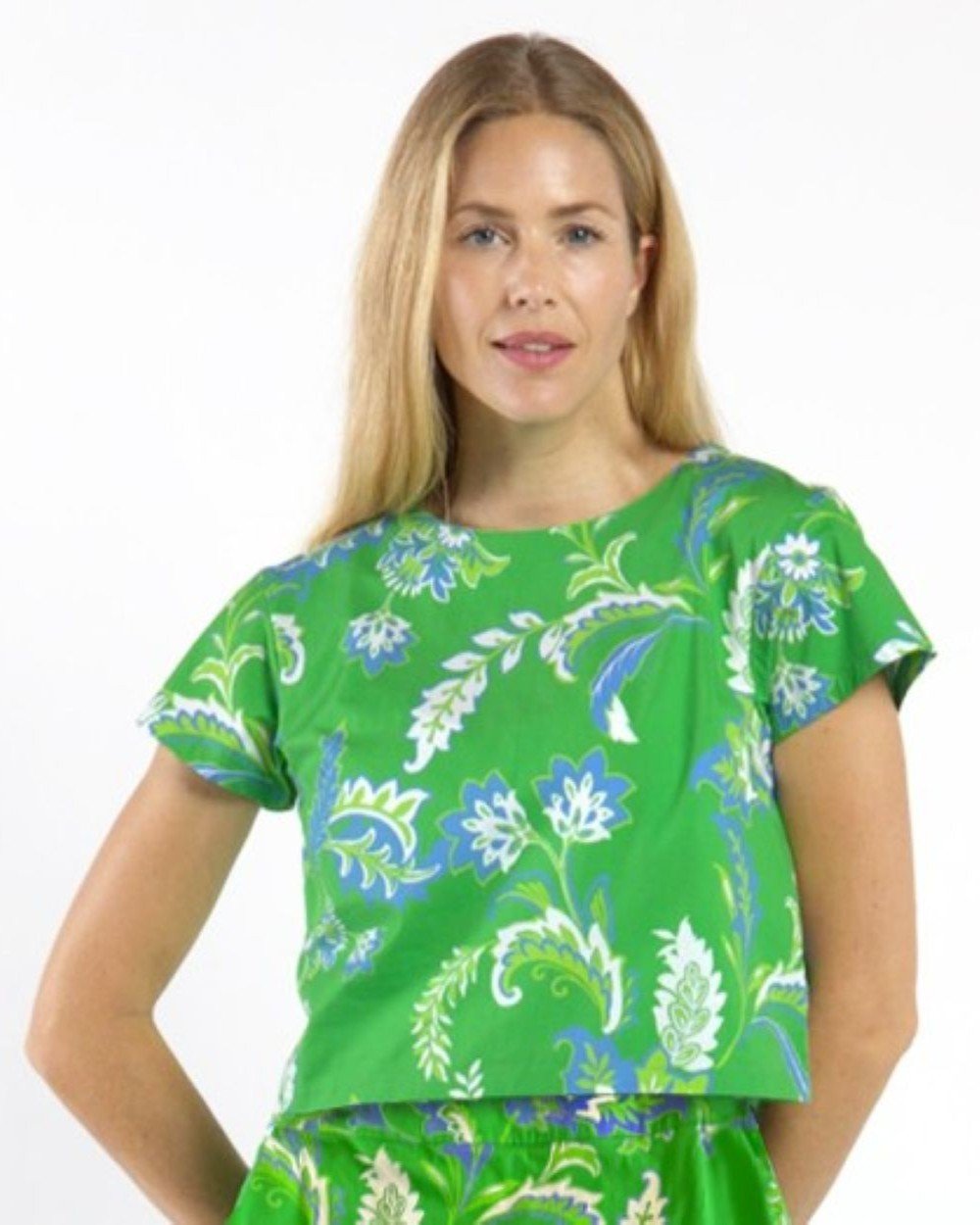 Jude Connally - Ellen Top Stretch Poplin Top: Feathered Floral Grass - Shorely Chic Boutique