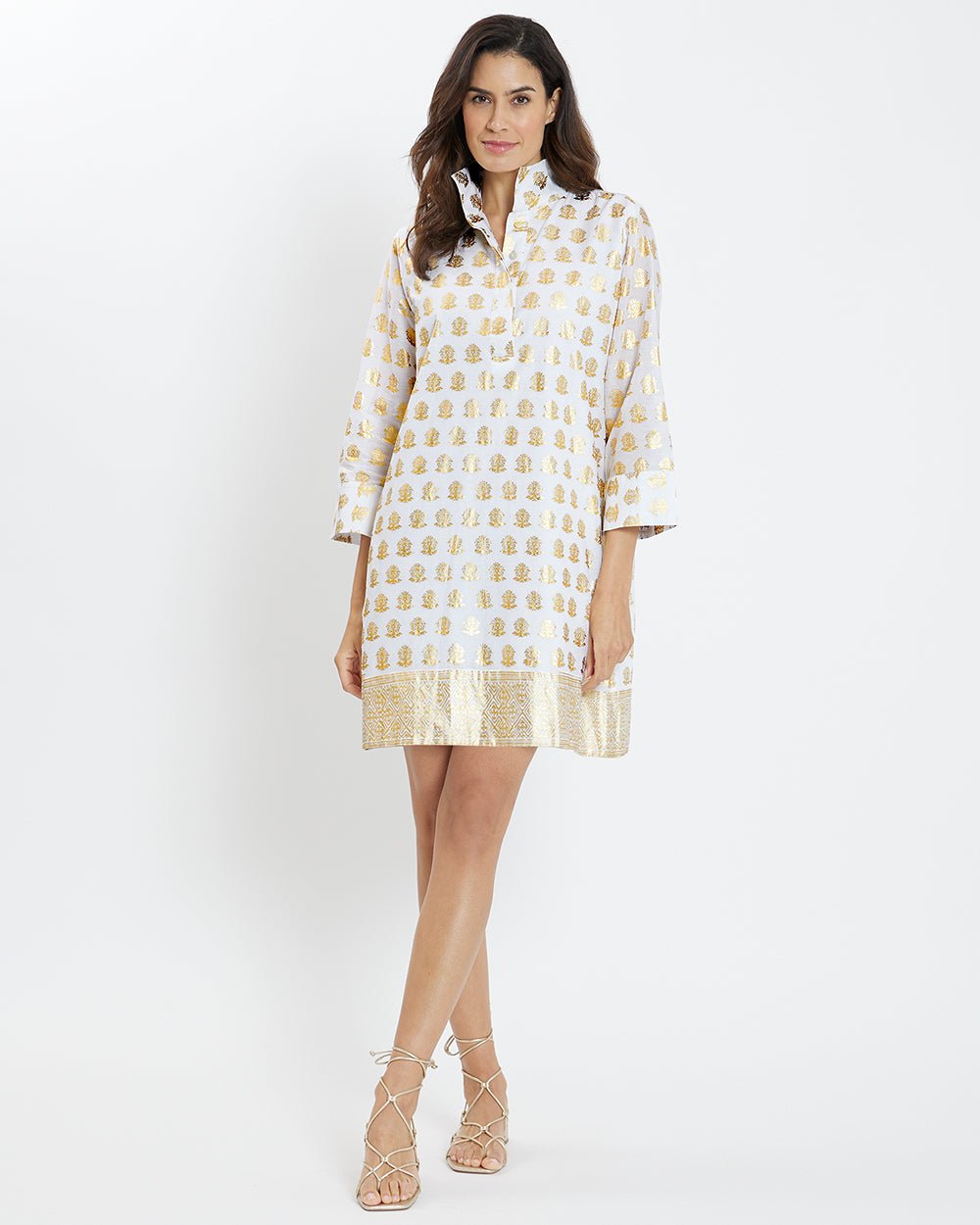 Jude Connally - Helen Dress Cotton Voile: Wht/Gold - Shorely Chic Boutique