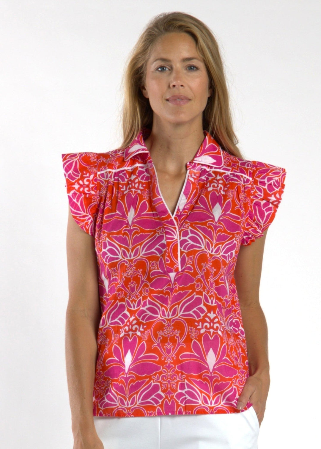 Jude Connally - Kendra Imperial Garden Top: Coral - Shorely Chic Boutique