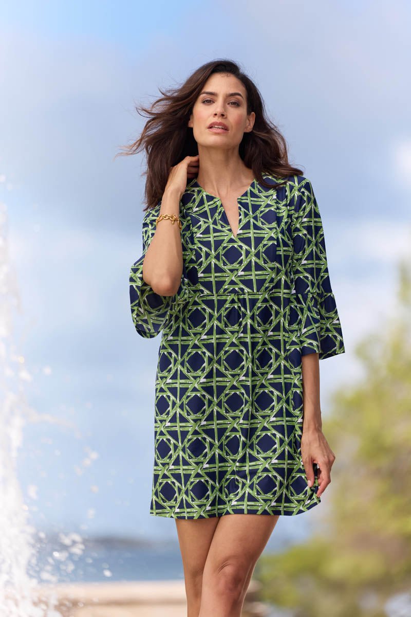 Jude Connally - Kerry 3/4 Slv Bamboo Rattan Dress: Navy - Shorely Chic Boutique