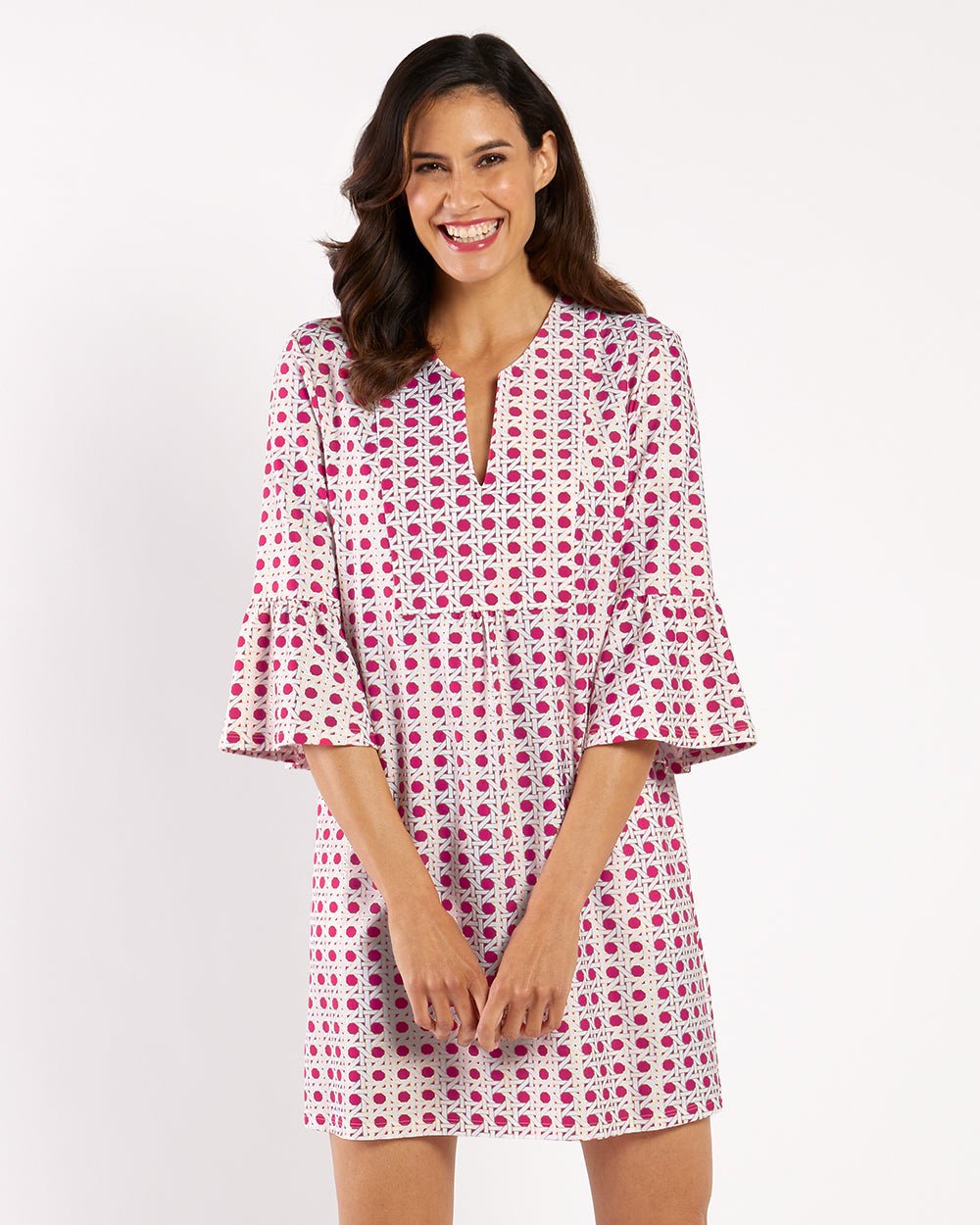 Jude Connally - Kerry 3/4 Slv Gilded Petite Rattan Dress: Raspberry/Gold - Shorely Chic Boutique