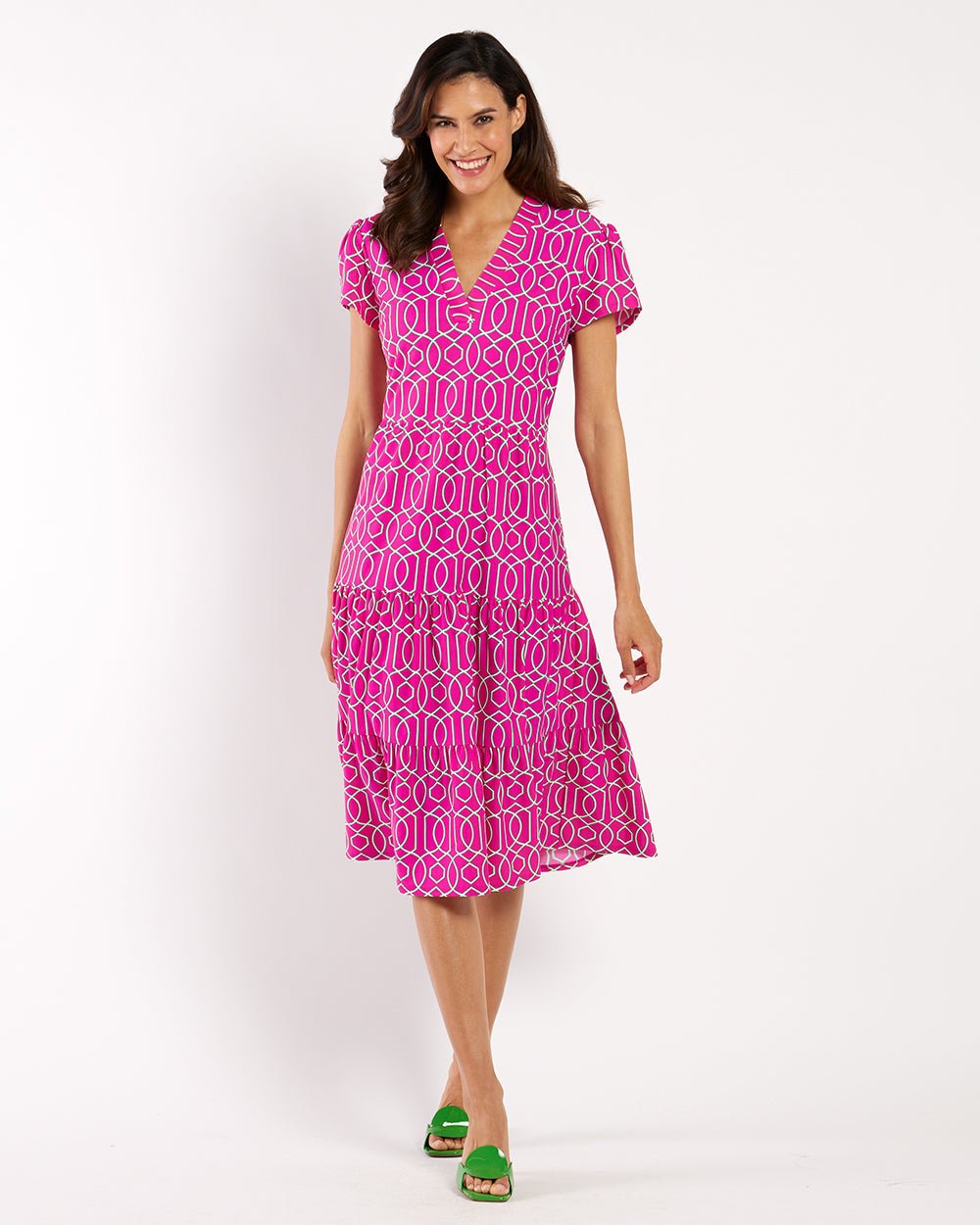 Jude Connally - Libby Garden Gate Print Dress: Raspberry - Shorely Chic Boutique