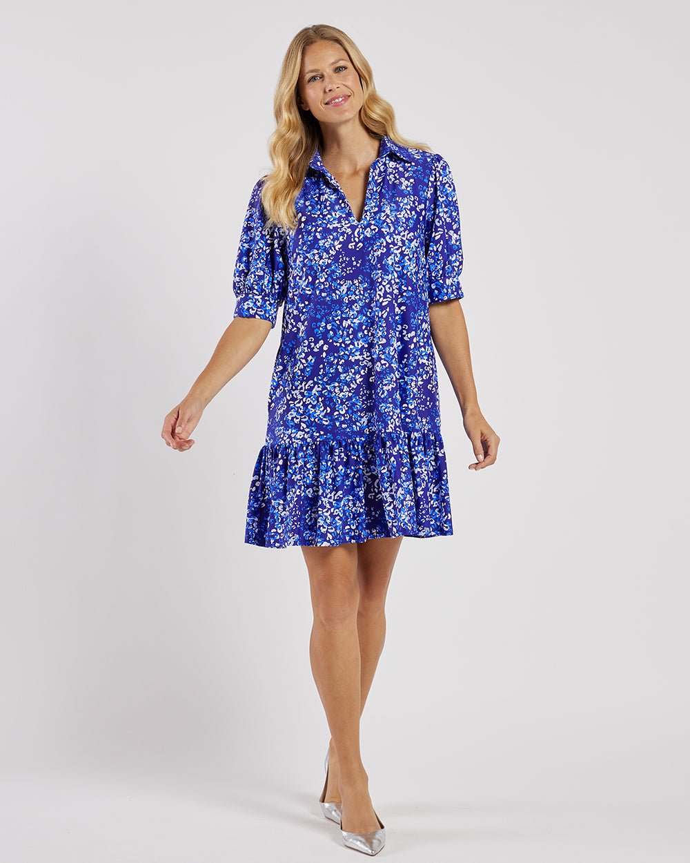 Jude Connally - Tierney Painterly Cheetah Dress: Beacon Blue - Shorely Chic Boutique