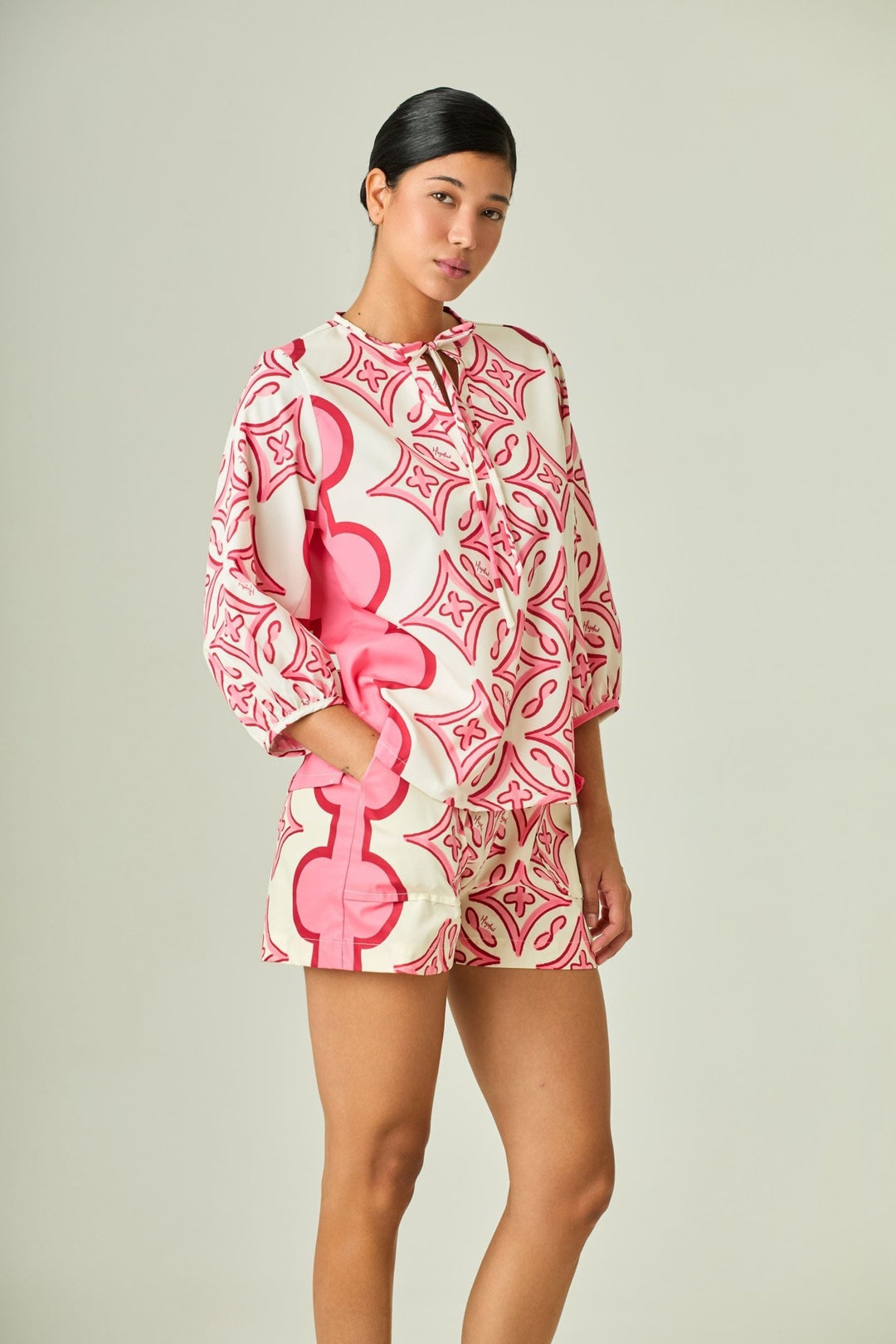 Lavi - Angela Top: Red/Cream - Shorely Chic Boutique