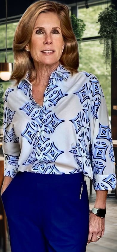 Lavi - Cancun Top: Blue/Cream - Shorely Chic Boutique