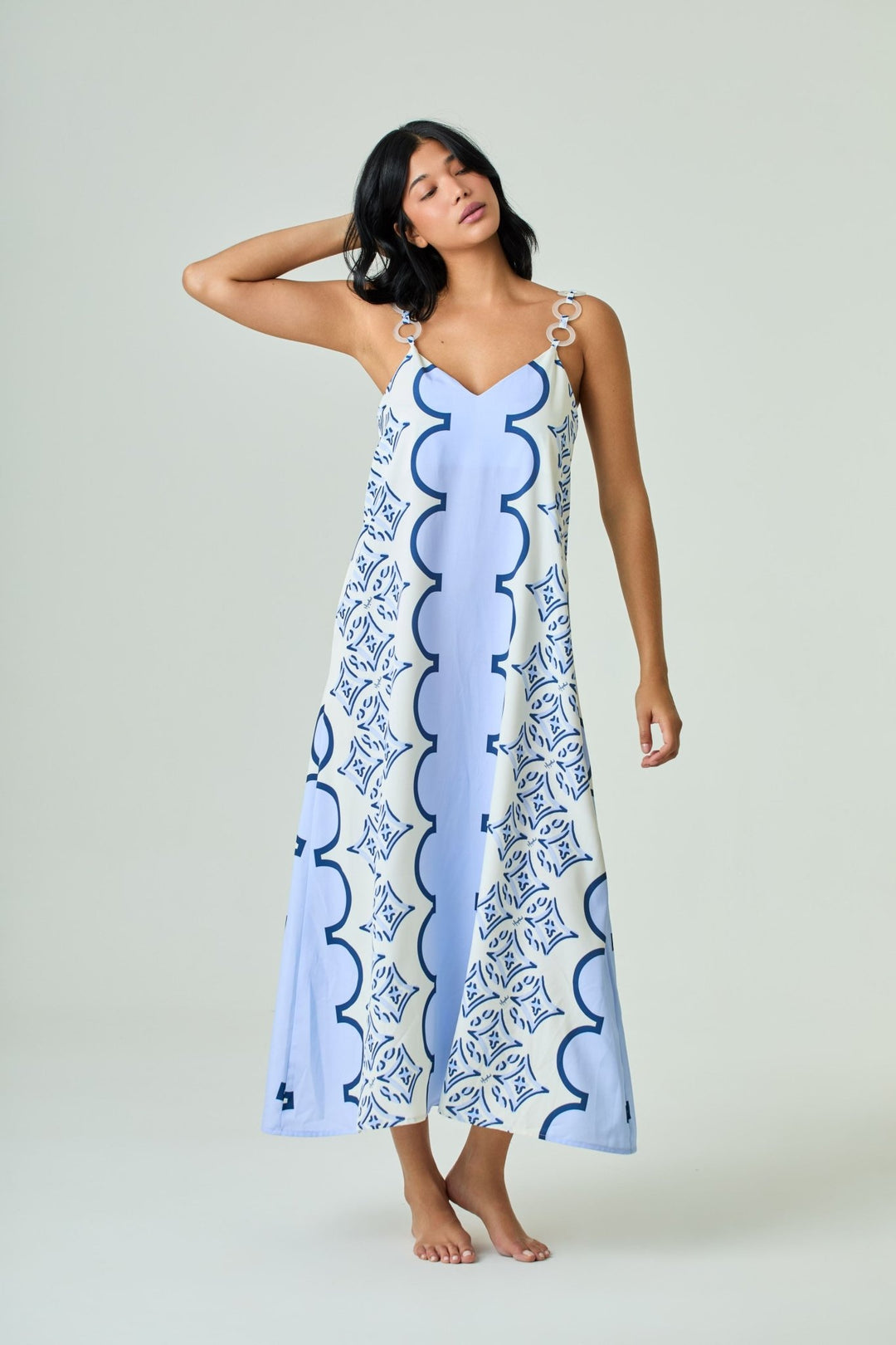 Lavi - Patricia Dress: Blue/Cream - Shorely Chic Boutique