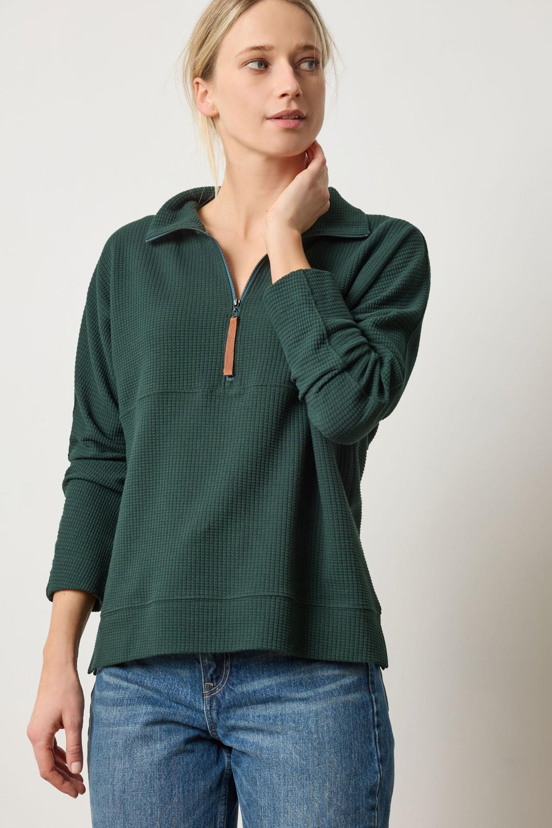 Lilla P - Dolman 1/2 Zip Waffle Top: Spruce - Shorely Chic Boutique