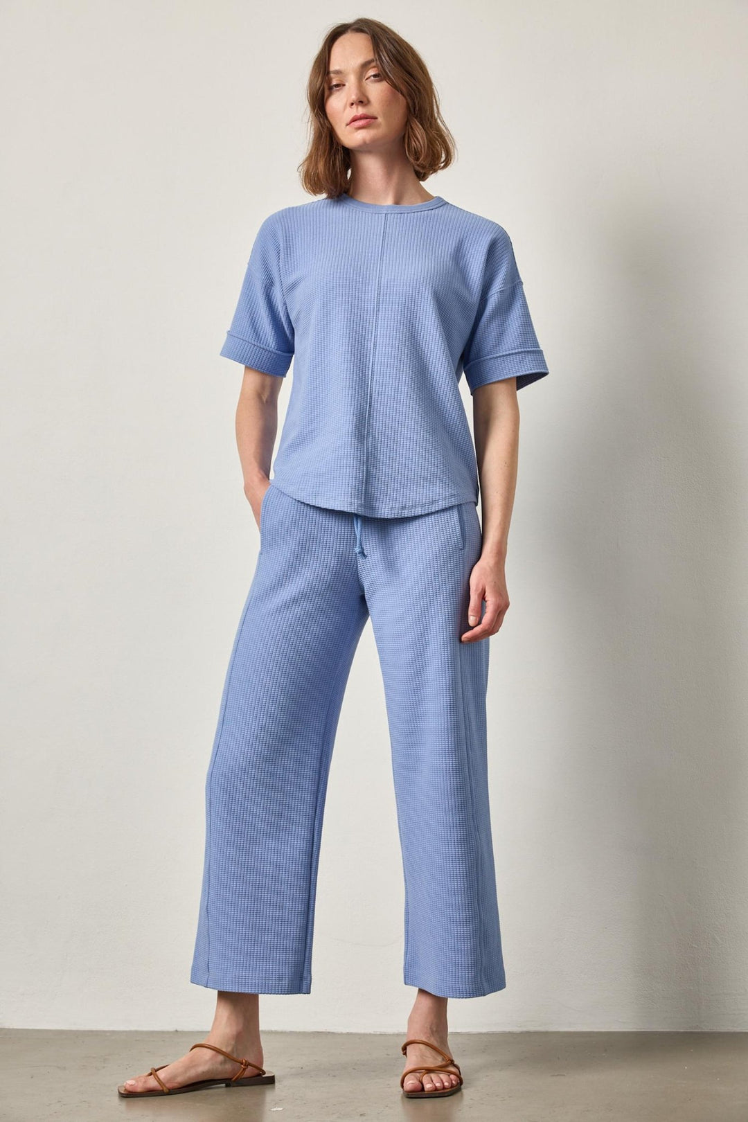 Lilla P - Drop Shoulder S/S Waffle Top: Bluebird - Shorely Chic Boutique