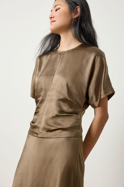 Lilla P - Satin Dolman S/S Top: Parsley - Shorely Chic Boutique