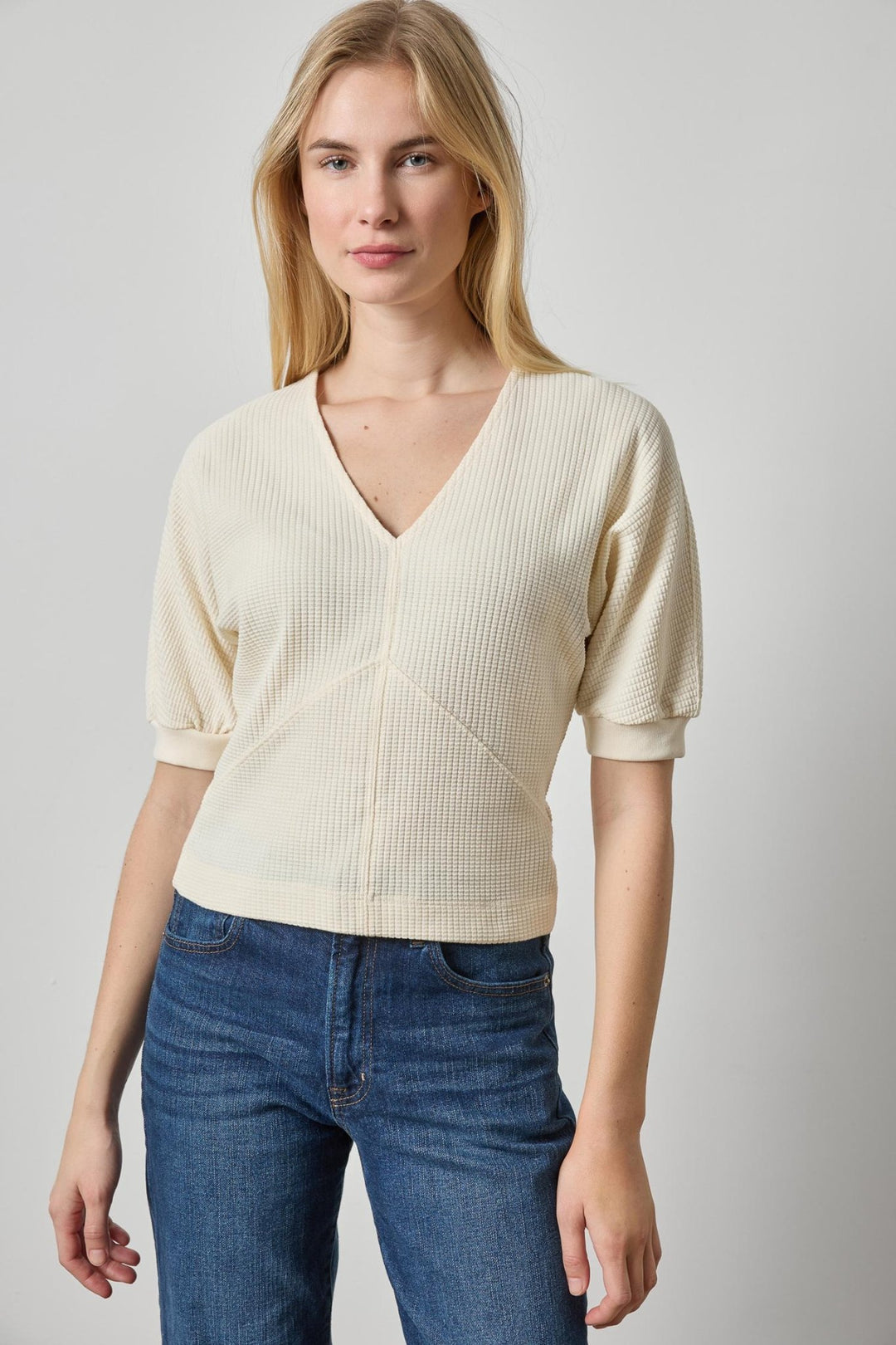 Lilla P - Seamed V-Neck Waffle Top: Rope - Shorely Chic Boutique
