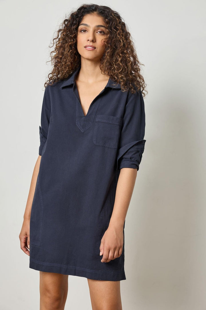 Lilla P - Split Neck Collared Dress: Navy - Shorely Chic Boutique