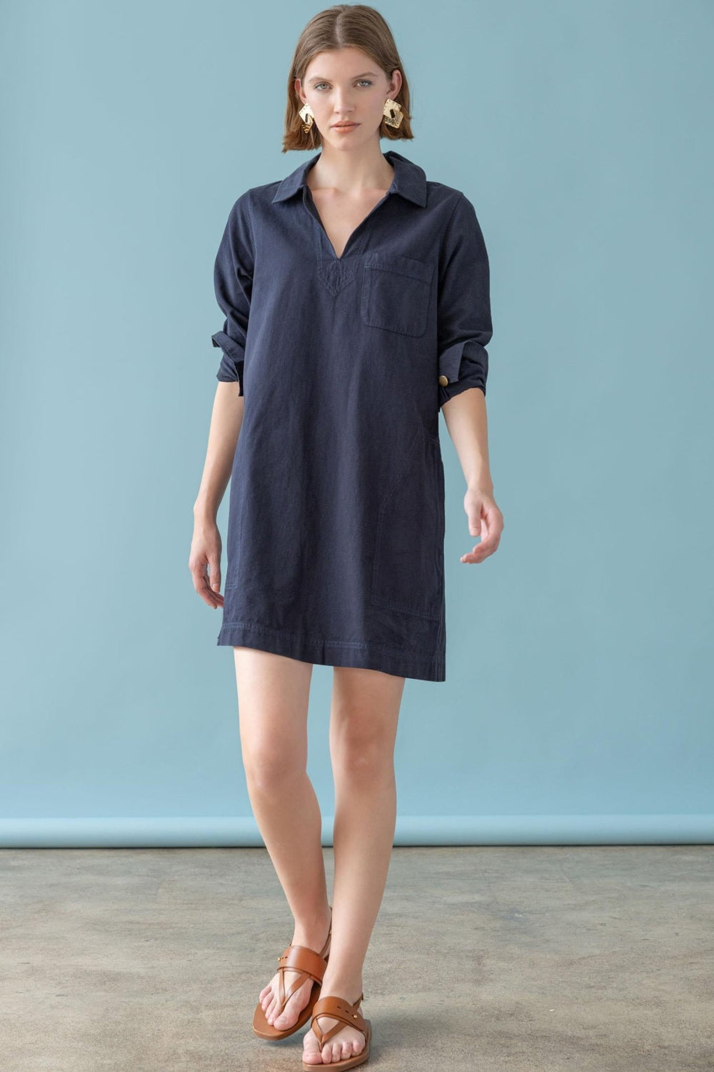 Lilla P - Split Neck Collared Dress: Navy - Shorely Chic Boutique