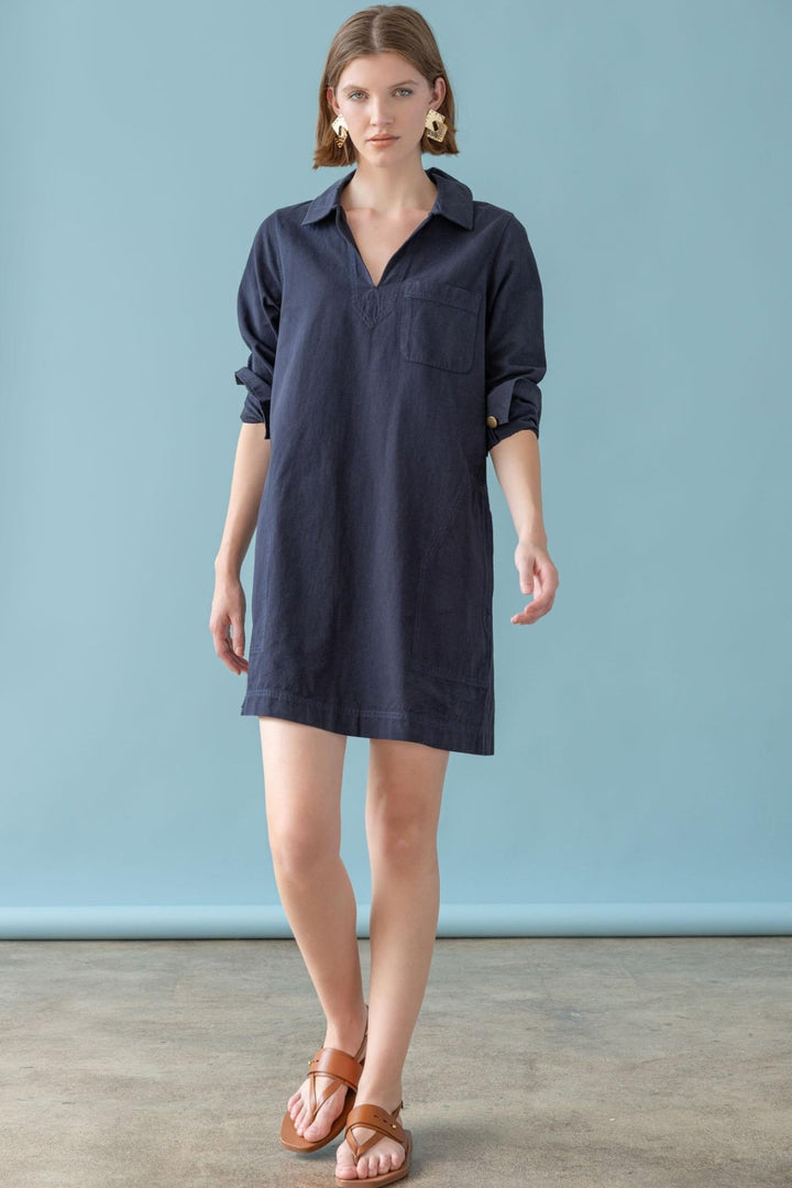 Lilla P - Split Neck Collared Dress: Navy - Shorely Chic Boutique