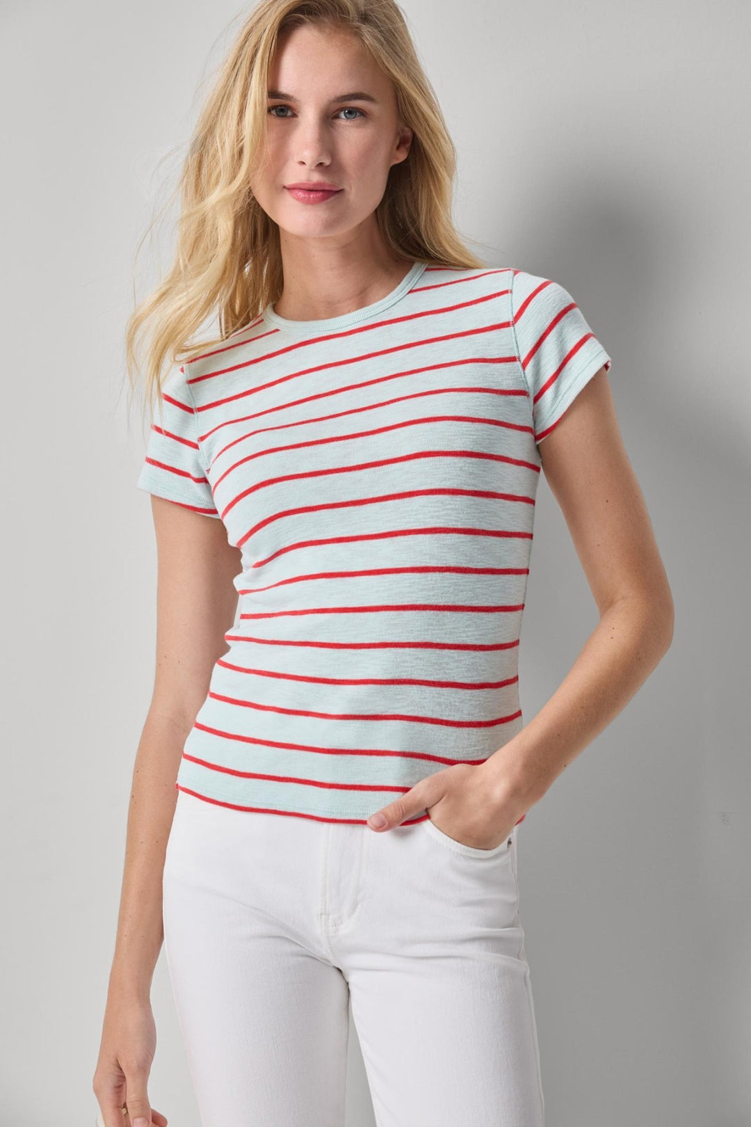 Lilla P - Stripe S/S Crew Neck: Seabreeze Stripe - Shorely Chic Boutique