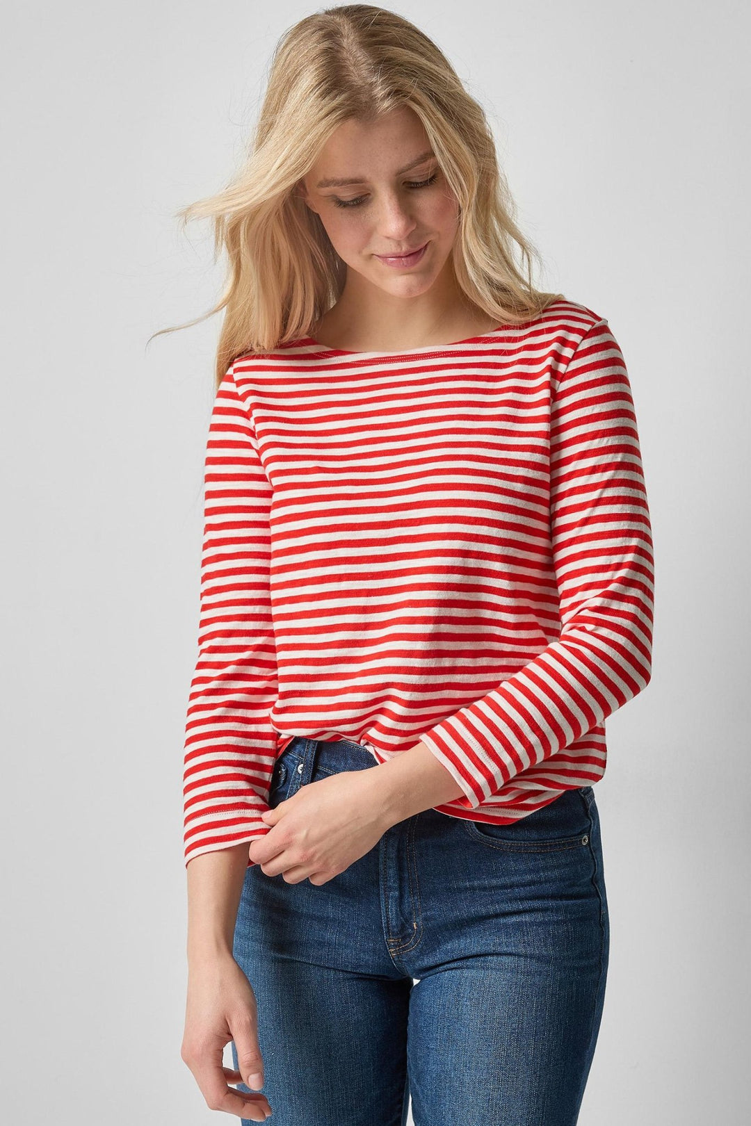 Lilla P - Striped 3/4 Sleeve Slub Boatneck: Red/Wht - Shorely Chic Boutique