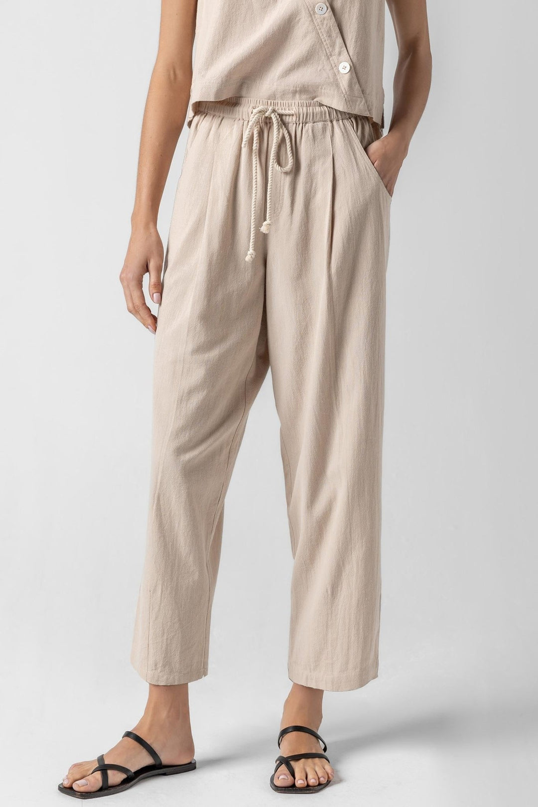 Lilla P - Textured Cotton Drawstring Pant: Flax - Shorely Chic Boutique