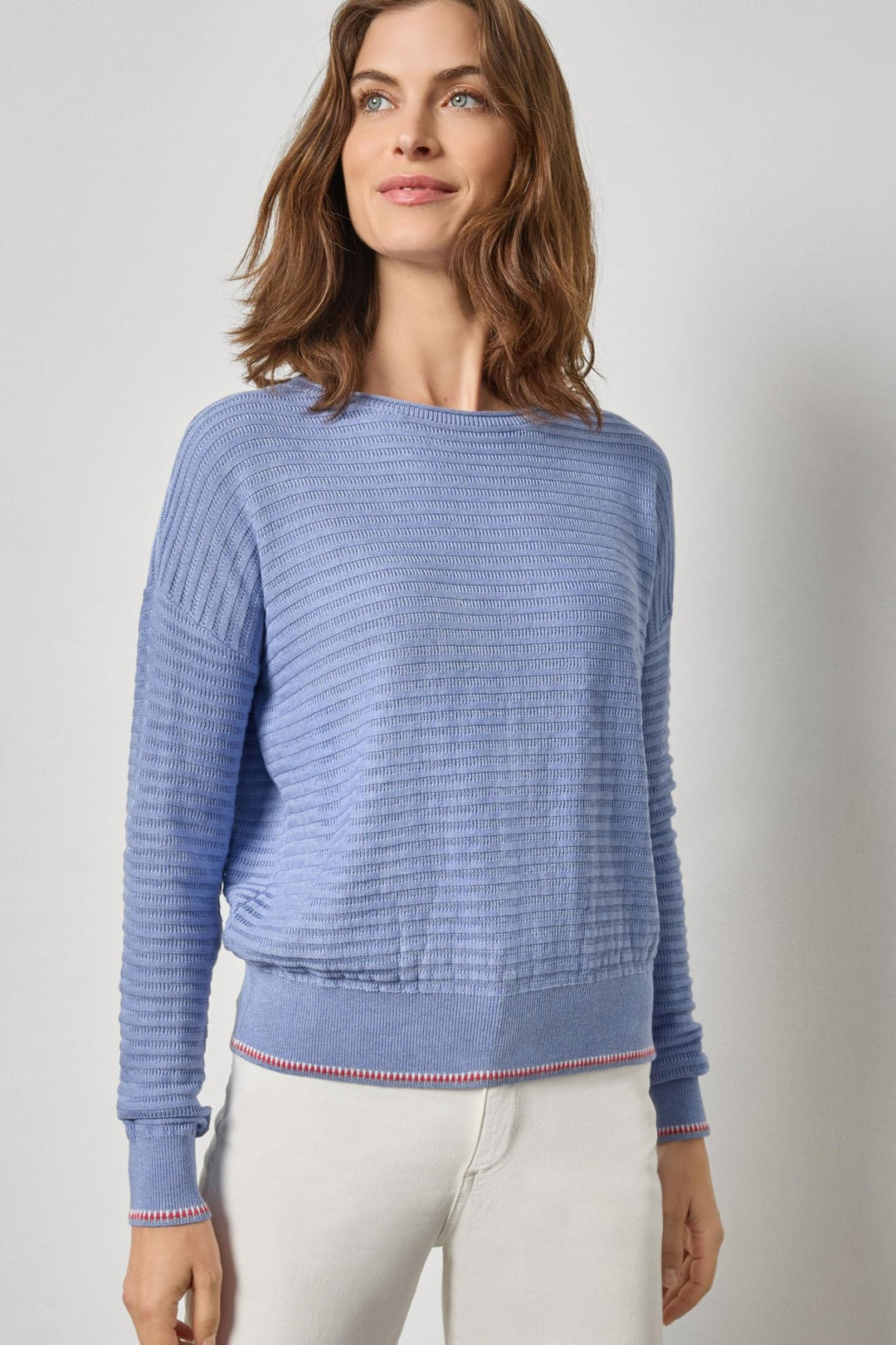 Lilla P - Tipped Hem Wide Neck Sweater: Cornflower - Shorely Chic Boutique