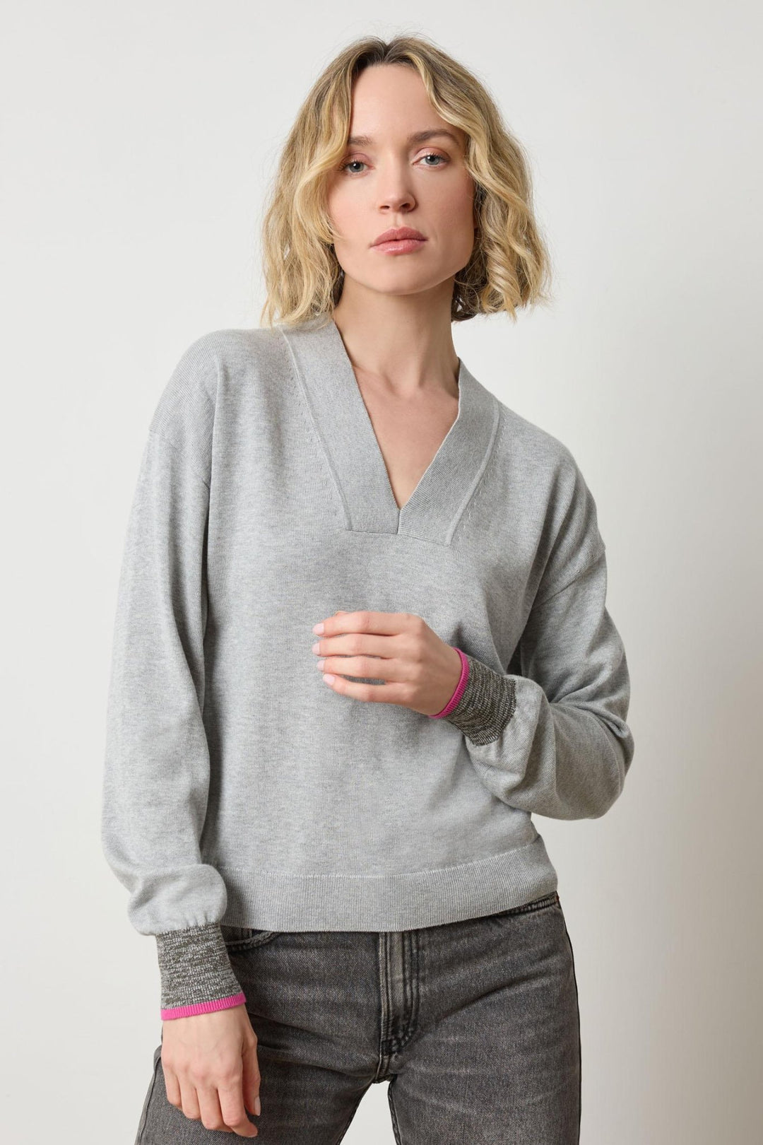 Lilla P - V - Neck Pullover Sweater : Heather Grey - Shorely Chic Boutique