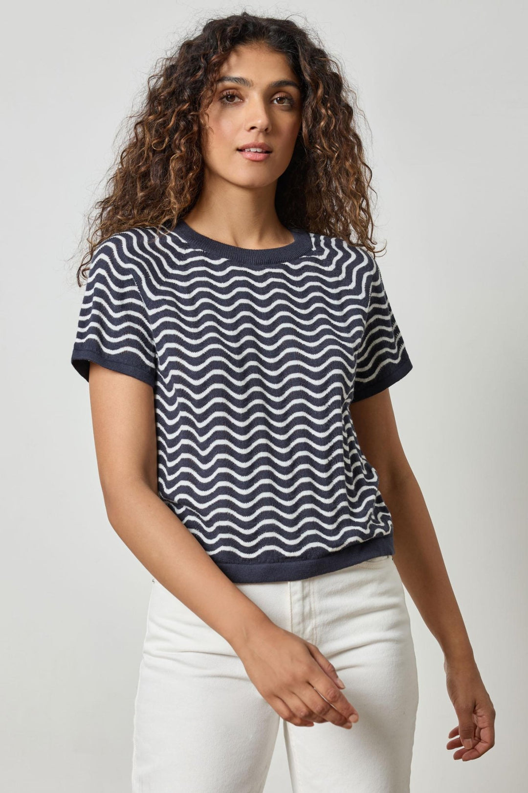 Lilla P - Wave Stitch Sweater: Navy/White - Shorely Chic Boutique