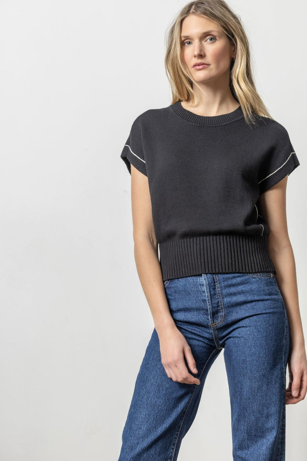 Lilla P - Wedge Pullover S/S Sweater: Black - Shorely Chic Boutique