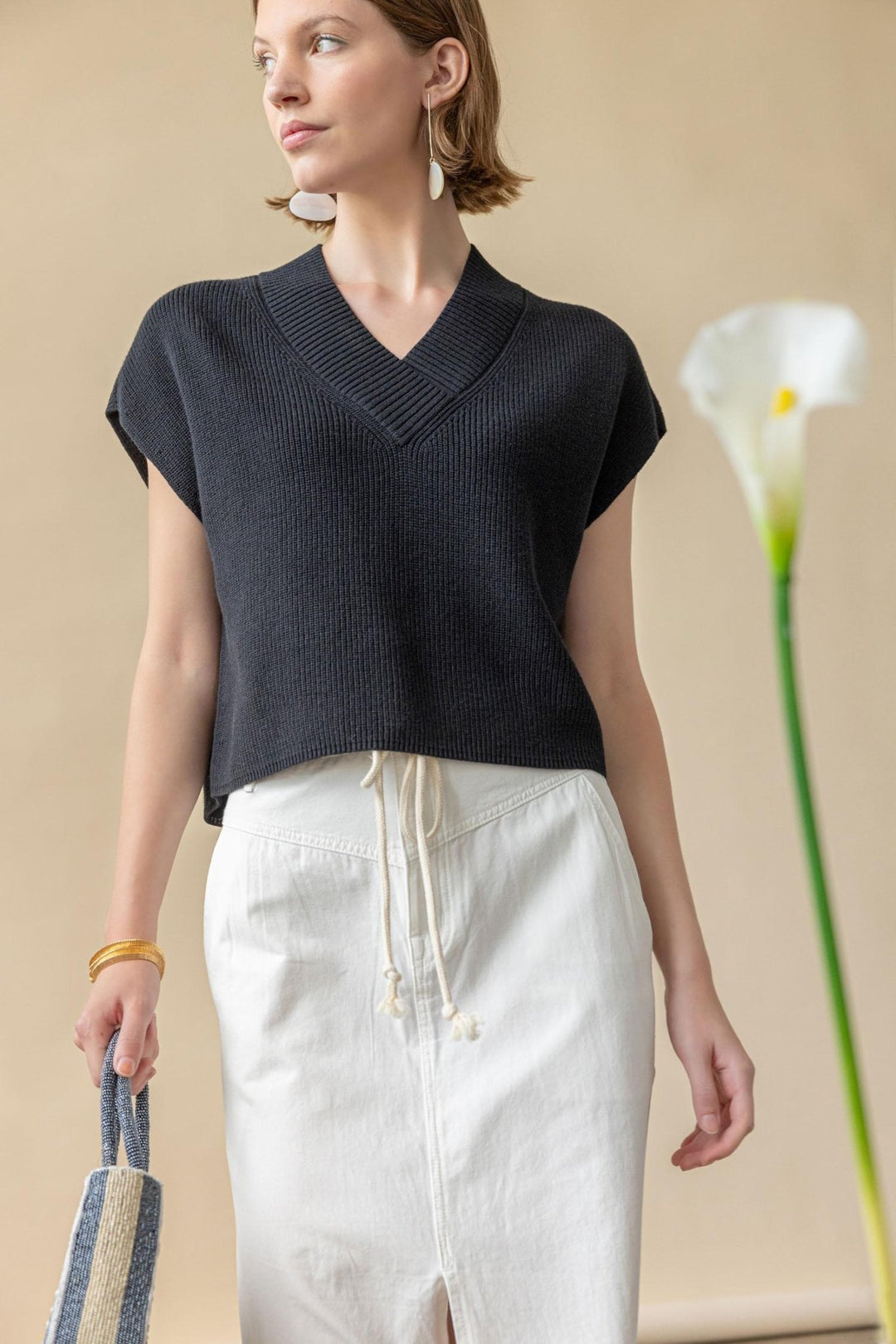 Lilla P - Wide Trim VNk S/S Sweater: Black - Shorely Chic Boutique