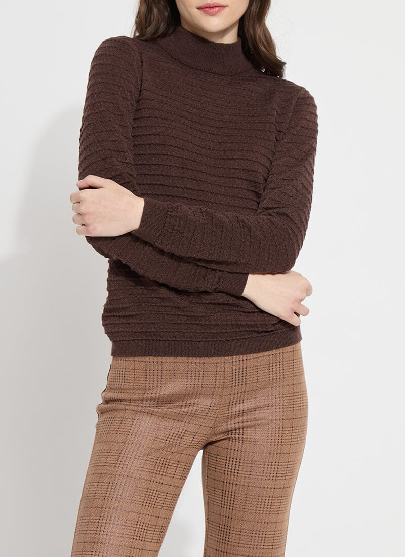 Lysse - Valery Smocked Mockneck Sweater: Dark Mocha - Shorely Chic Boutique