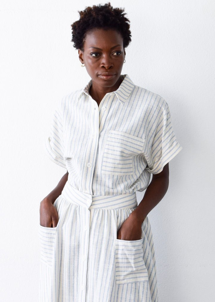 Never A Wallflower: Button Down Top: Blue Stripe - Shorely Chic Boutique