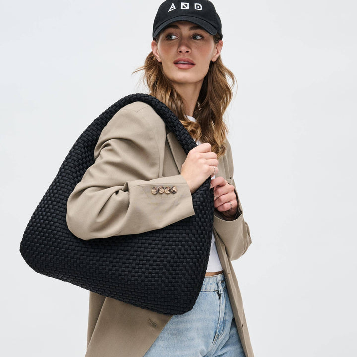 Sol & Selene: Dare to Dream - Large Woven Neoprene Hobo: Black - Shorely Chic Boutique