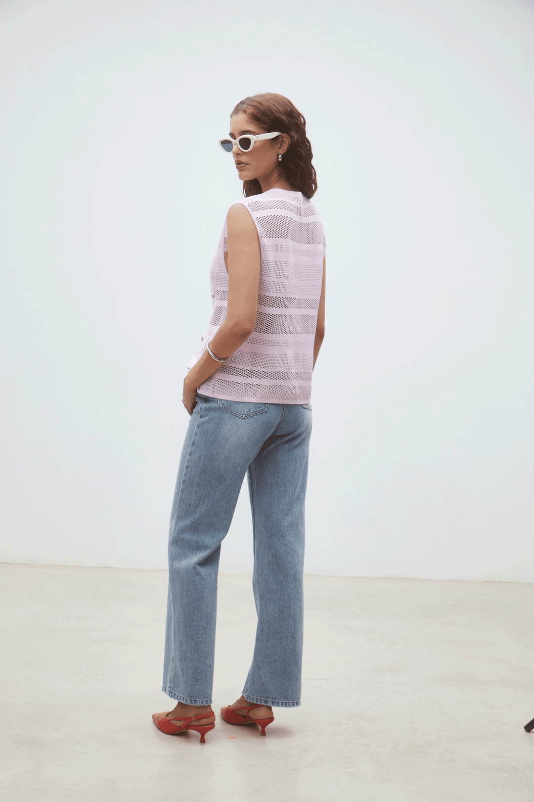 Suncoo: Geos Open weave Sleeveless Cardigan: Pink - Shorely Chic Boutique