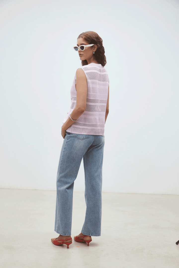 Suncoo: Geos Open weave Sleeveless Cardigan: Pink - Shorely Chic Boutique