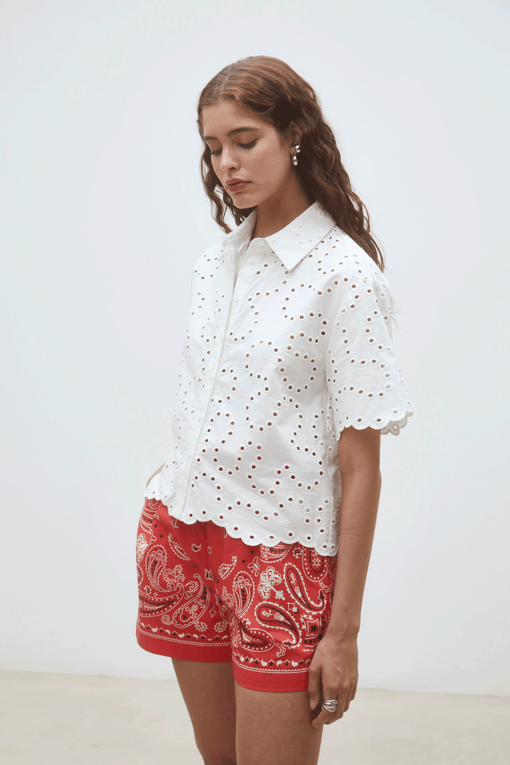 Suncoo: Lory Eyelet S/S Top: White - Shorely Chic Boutique