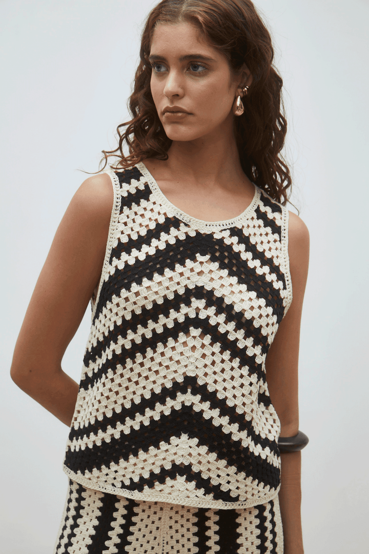 Suncoo: Pissaro Crochet Tank: Black/Cream - Shorely Chic Boutique