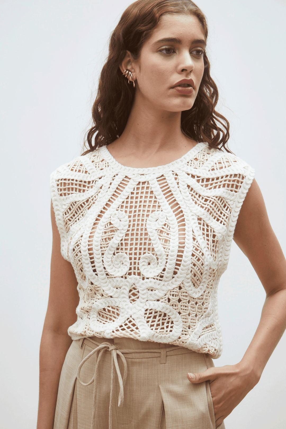 Suncoo: Polonia Slvls Crochet Sweater: Cream - Shorely Chic Boutique
