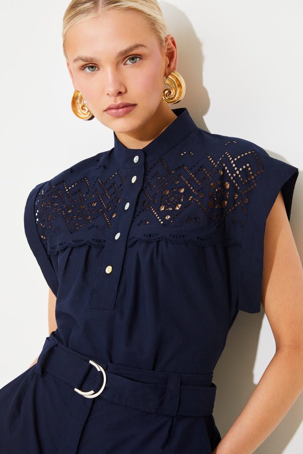 Suncoo - S/S Embroidered Top: Navy - Shorely Chic Boutique