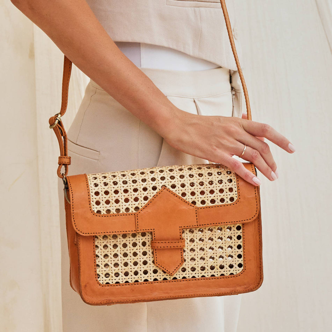 The Winding Road: Rattan Cane Weave Convertible Clutch w/Leather Trim - Shorely Chic Boutique