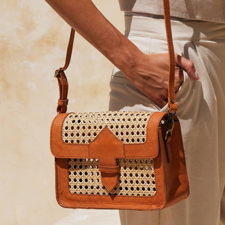 The Winding Road: Rattan Cane Weave Convertible Clutch w/Leather Trim - Shorely Chic Boutique