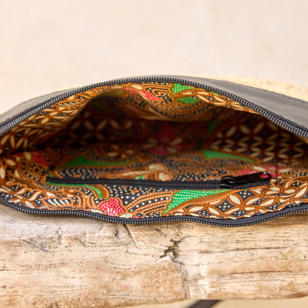The Winding Road: Rattan Crossbody Bag w/Black Leather Trim - Shorely Chic Boutique