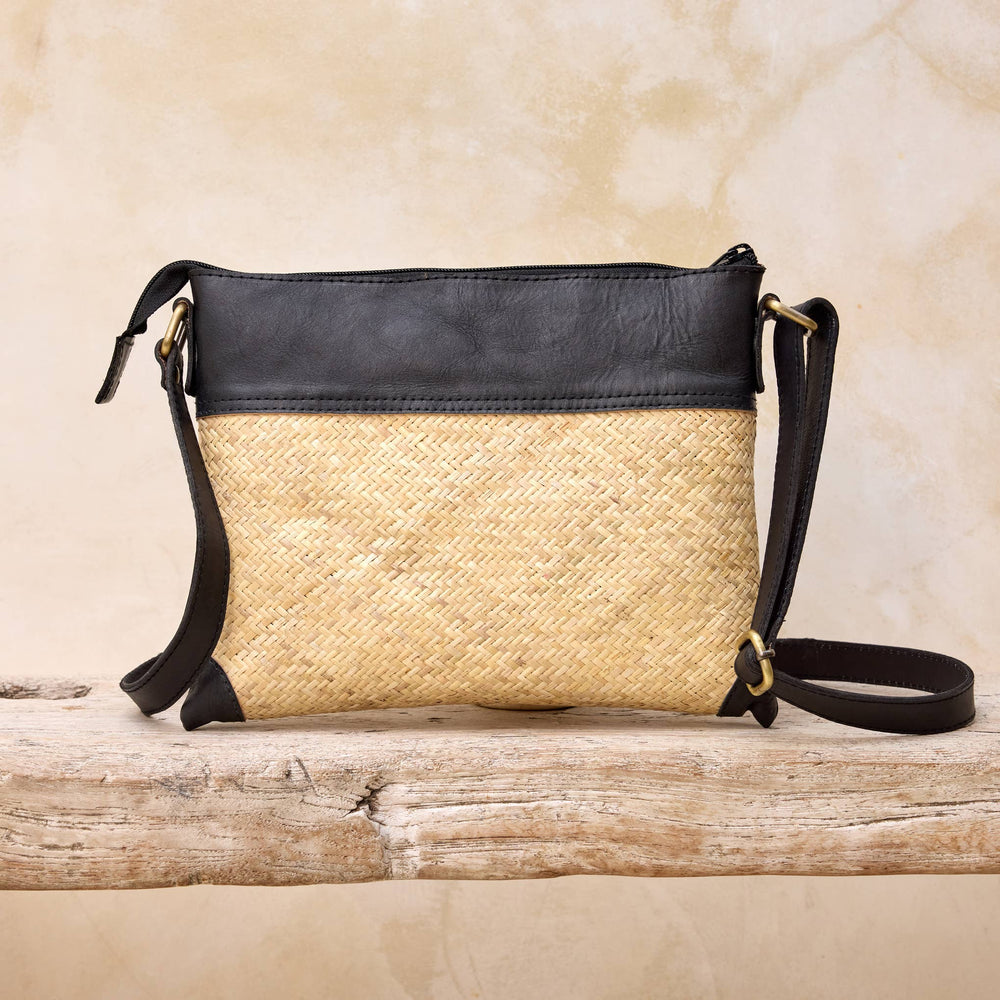 The Winding Road: Rattan Crossbody Bag w/Black Leather Trim - Shorely Chic Boutique