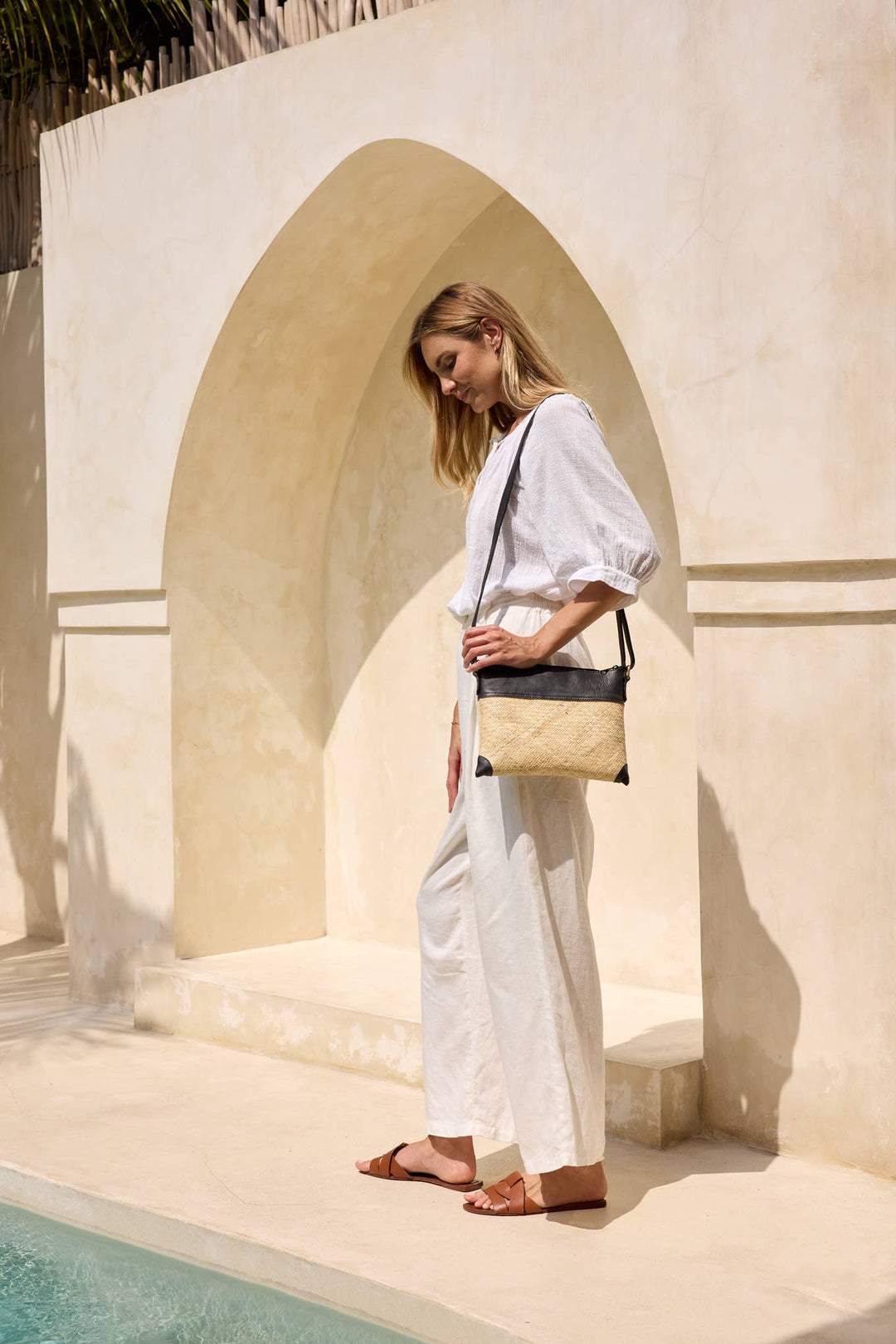 The Winding Road: Rattan Crossbody Bag w/Black Leather Trim - Shorely Chic Boutique