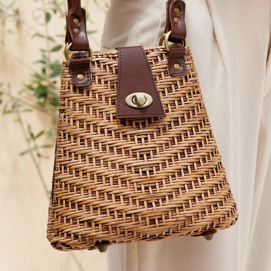 The Winding Road: Rattan Handbag with Leather Elbow Strap - Shorely Chic Boutique